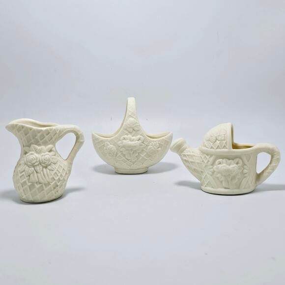Bisque Mini Garden Set 3 Piece Pitcher Sprinkling Pitcher and Basket - Picture 1 of 11